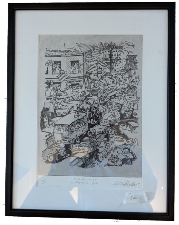 ironisk illustrasjon av Kirkegata i Arendal