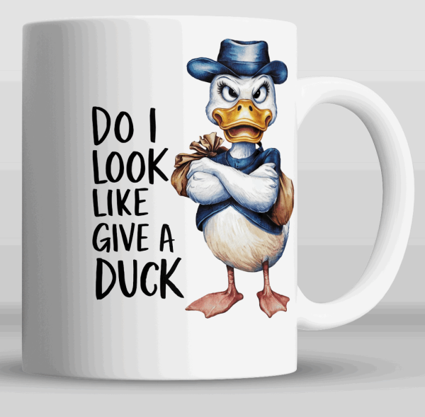 Menneskelignende and med hatt og teksten "Do I look like give a duck?