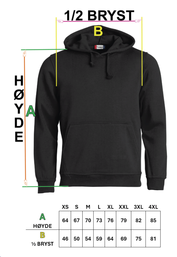 størrelsesguide for hoodi